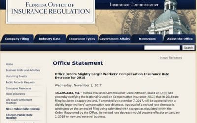 OIR Orders Slightly Larger Workers’ Compensation Insurance Rate Decrease for 2018